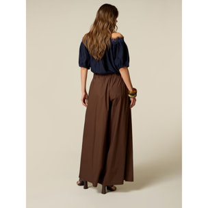 Oltre - Pantaloni wide leg con baschina in vita - Marrone