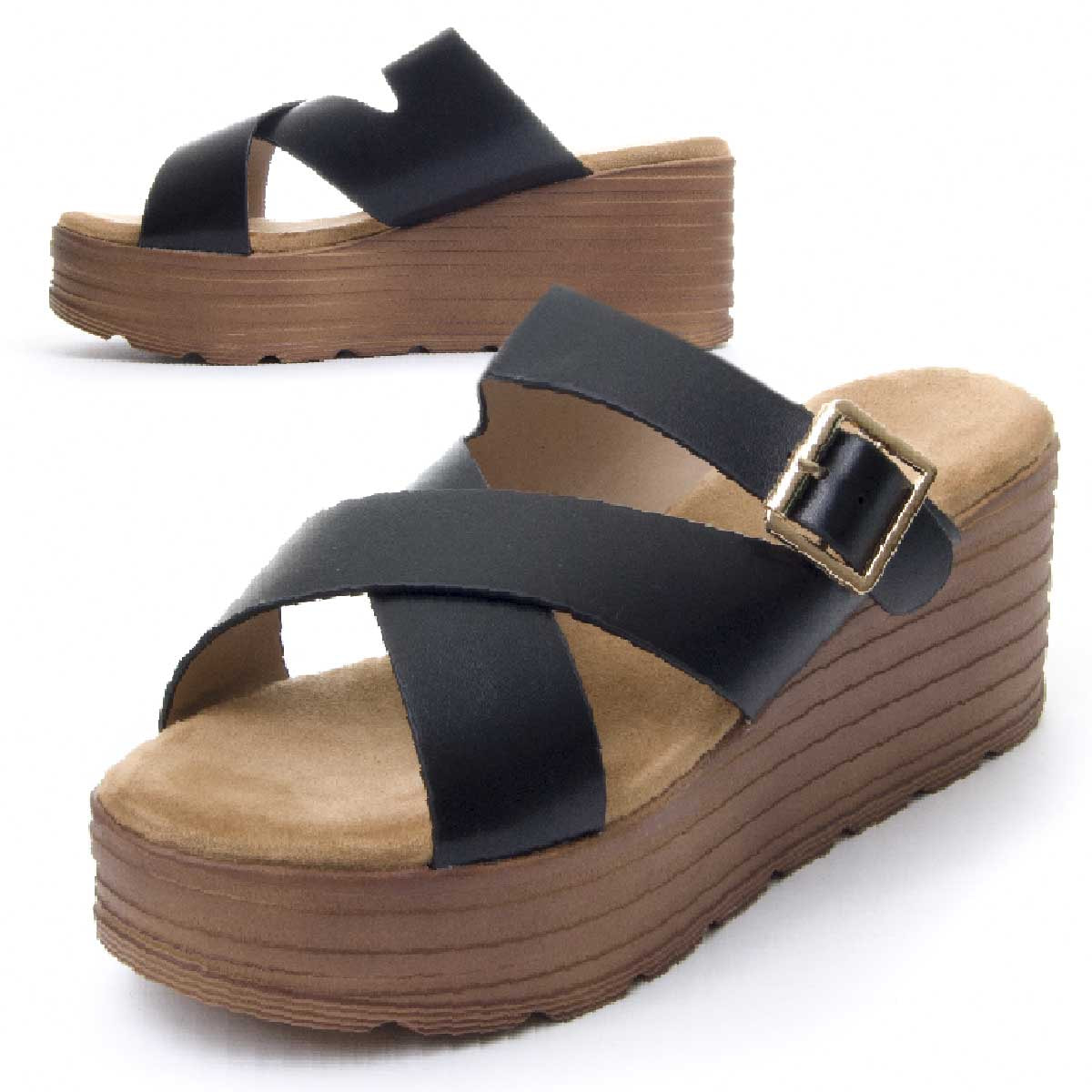 Sandalias de Cuña - Negro - Altura: 8 cm