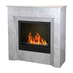 Bellini - Camino a bioetanolo da terra 96x35xH96 cm, effetto marmo bianco