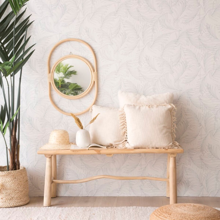 Dinha miroir rond mural en rotin naturel