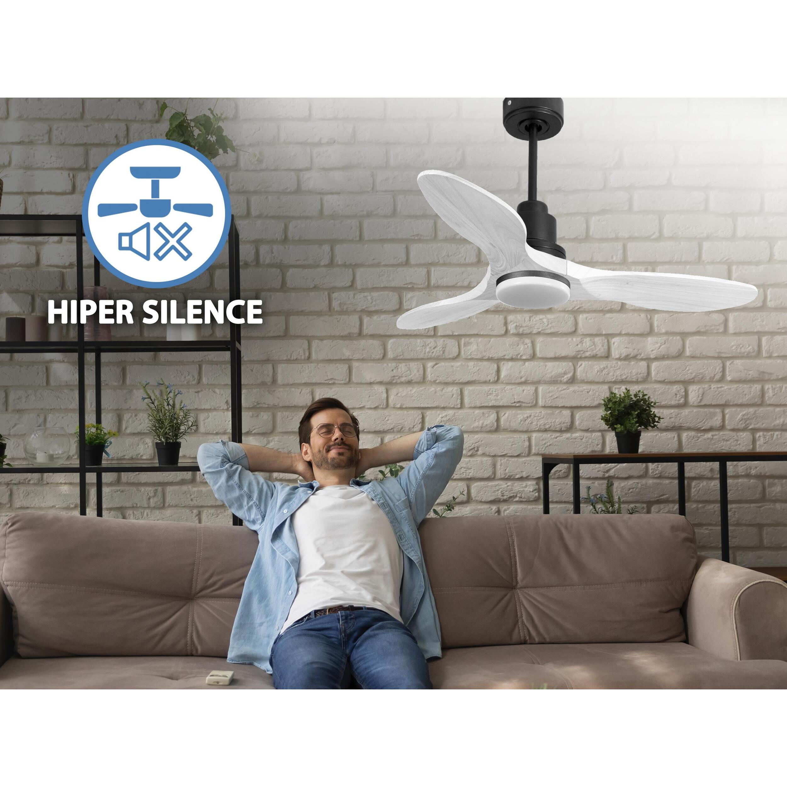 Ventilateur de plafond Réversible  Thermostat Dimmable Wifi Moteur à courant continu Toits en pente Télécommande Lumière à trois tons Hypersilence Mémoire