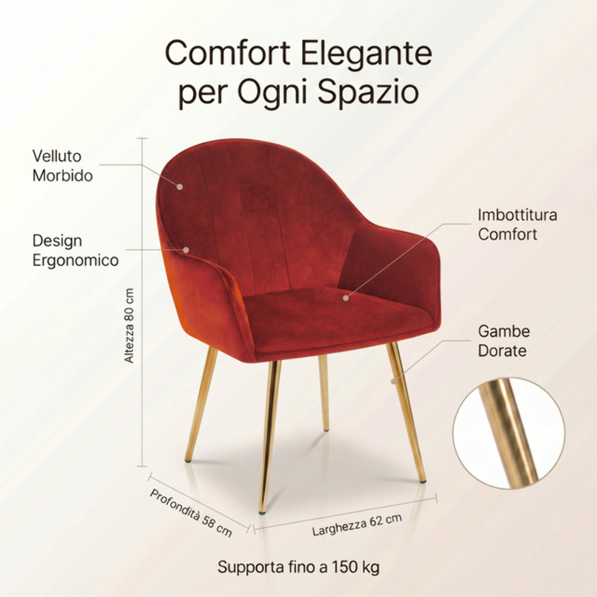 Set 2 poltrone in velluto con gambe oro, sedie imbottite design elegante e moderno, struttura in legno con schienale e seduta confortevoli, rivestimento effetto velluto morbido, ideali per soggiorno camera e ufficio, stile raffinato