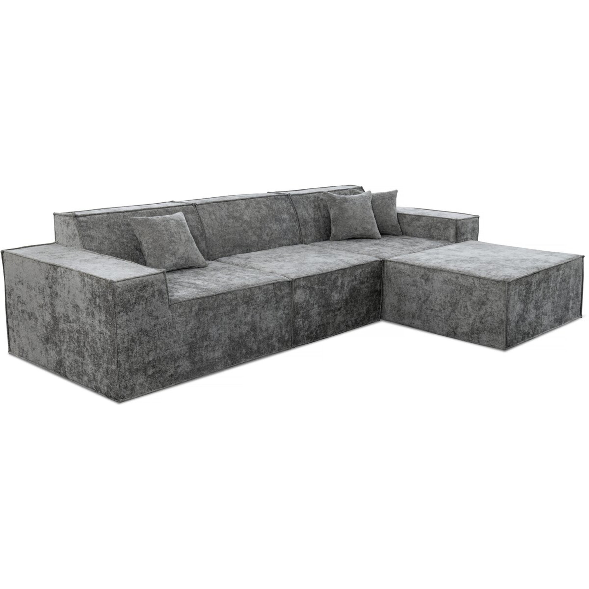 Canapé droit modulable avec ottoman en tissu texturé "Lusso" - 4 places - Gris