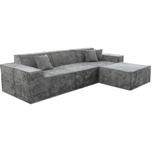 Canapé droit modulable avec ottoman en tissu texturé "Lusso" - 4 places - Gris
