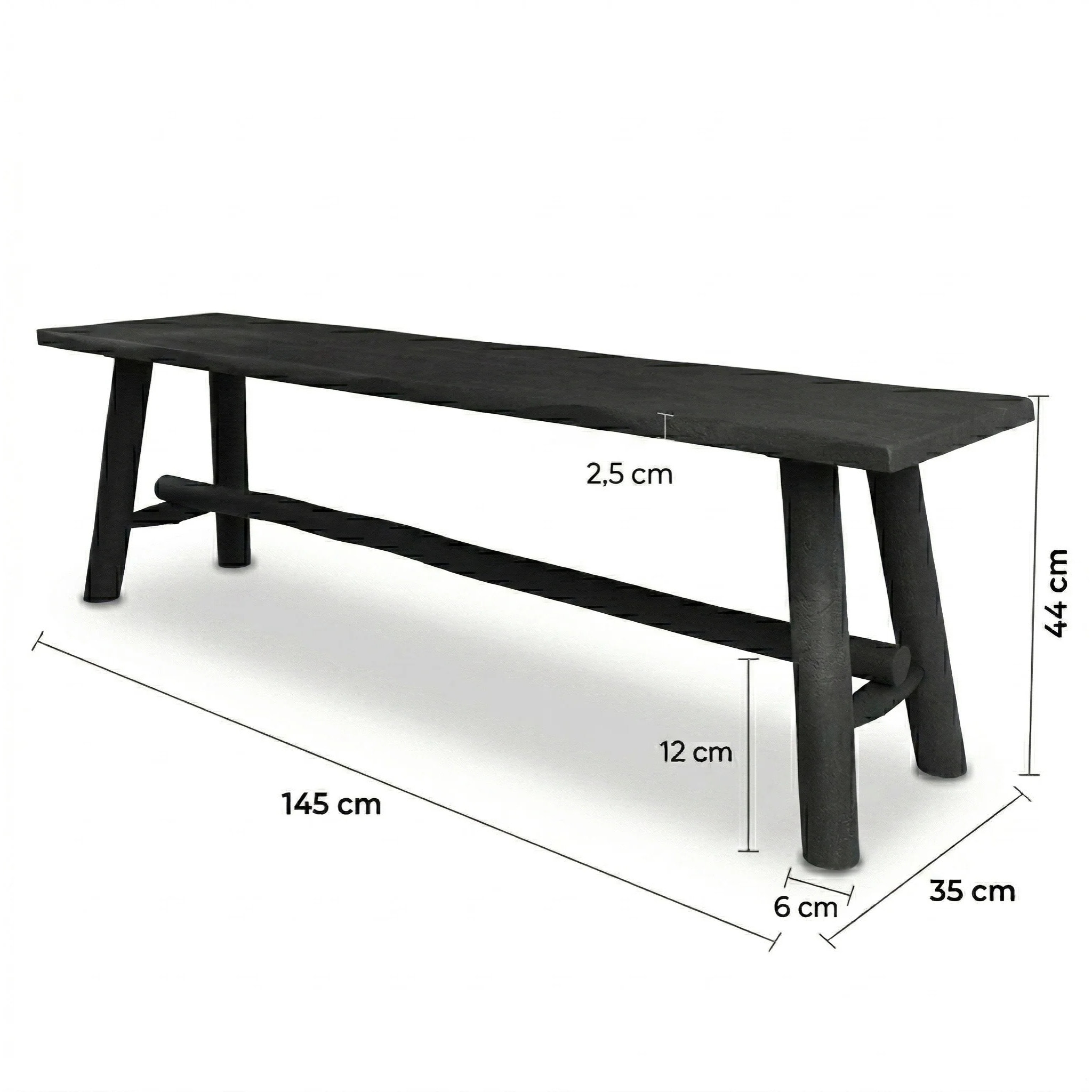 Banc noir en bois de manguier 145 cm - Toxis
