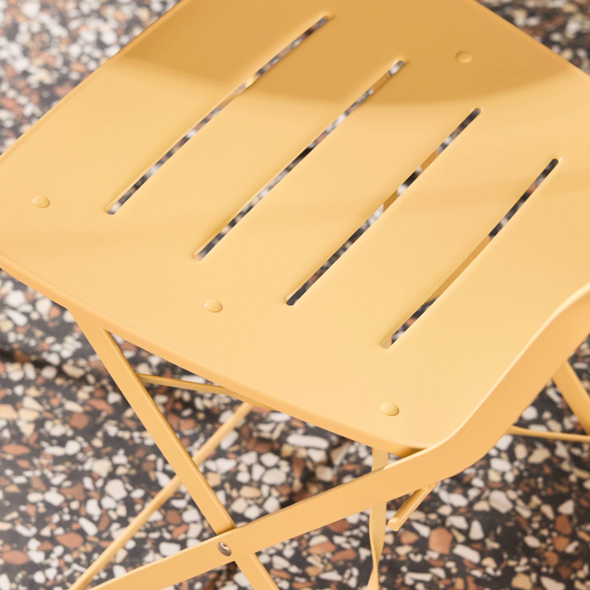 Table de jardin bistrot pliante ronde acier + 2 assises BALCONEA