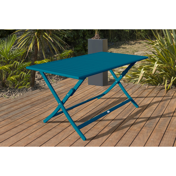 MARIUS - Table de jardin pliante en aluminium bleu canard