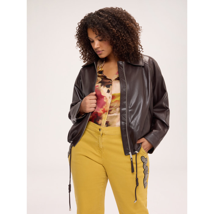 Fiorella Rubino - Giacca biker con coulisse al fondo - Marrone