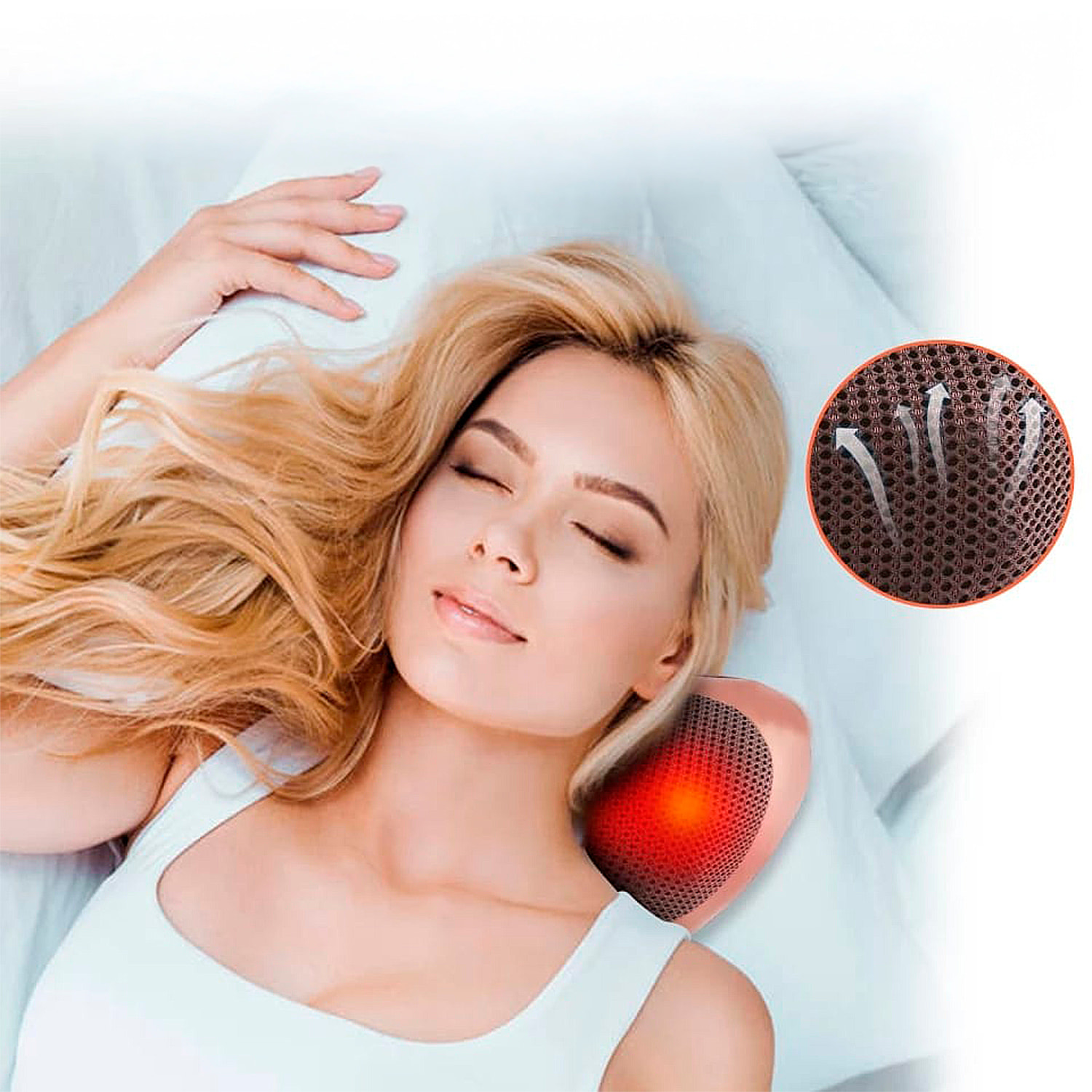 Almohada de masaje con 8 cabezales, masaje en ambas direcciones y calor infrarrojo.