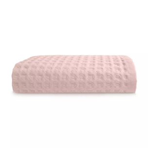 Drap de douche pur coton 240 g/m² nid d'abeille rose Detente rose poudre