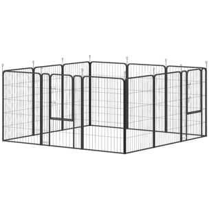 Parc enclos chien modulable pliable 12 panneaux porte verrouillable acier époxy noir