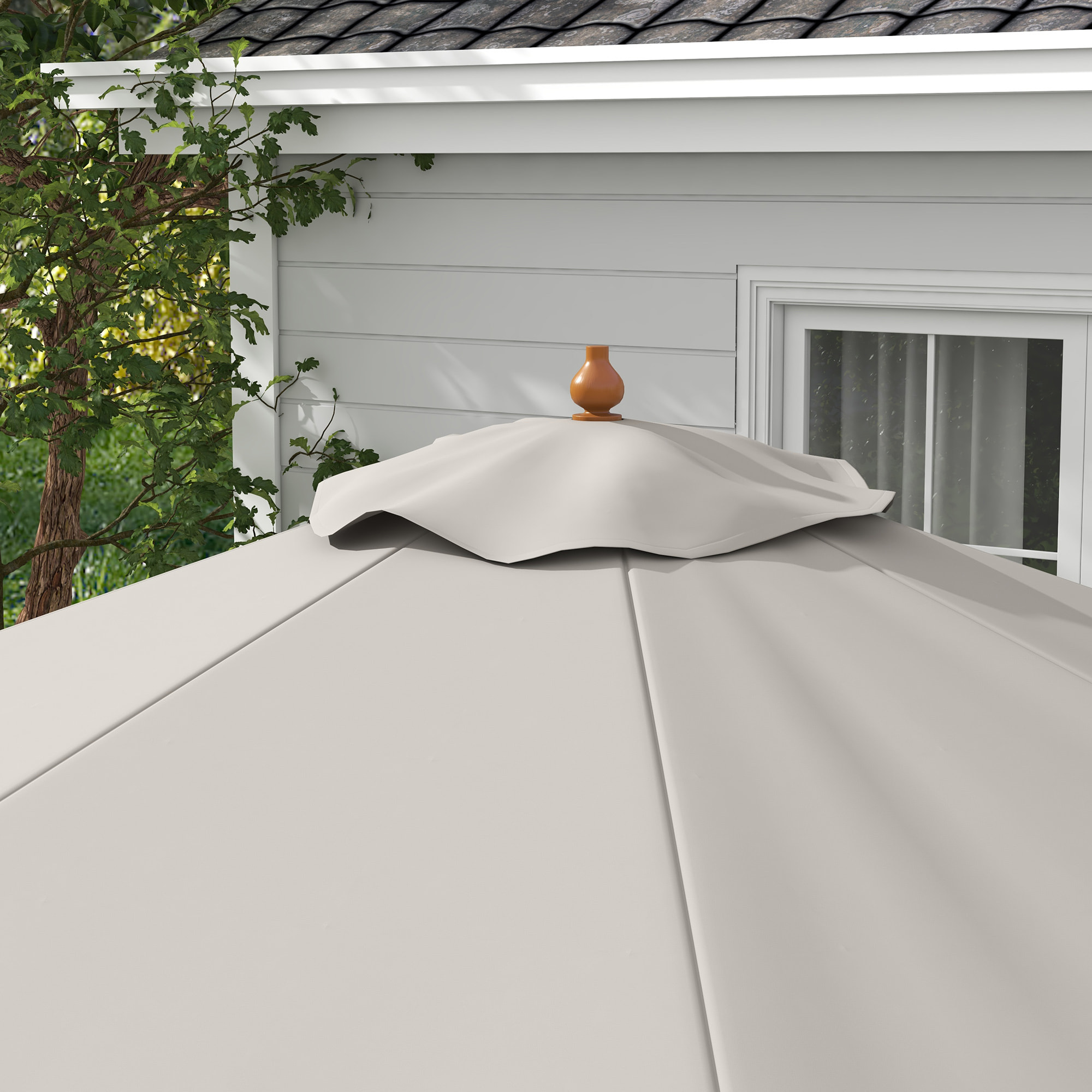 Sombrilla Terraza Exterior Ø325 cm Sombrilla de Jardín con Sistema de Polea Techo Ventilado 8 Varillas de Bambú y Poste de Madera Parasol para Patio Terraza Gris