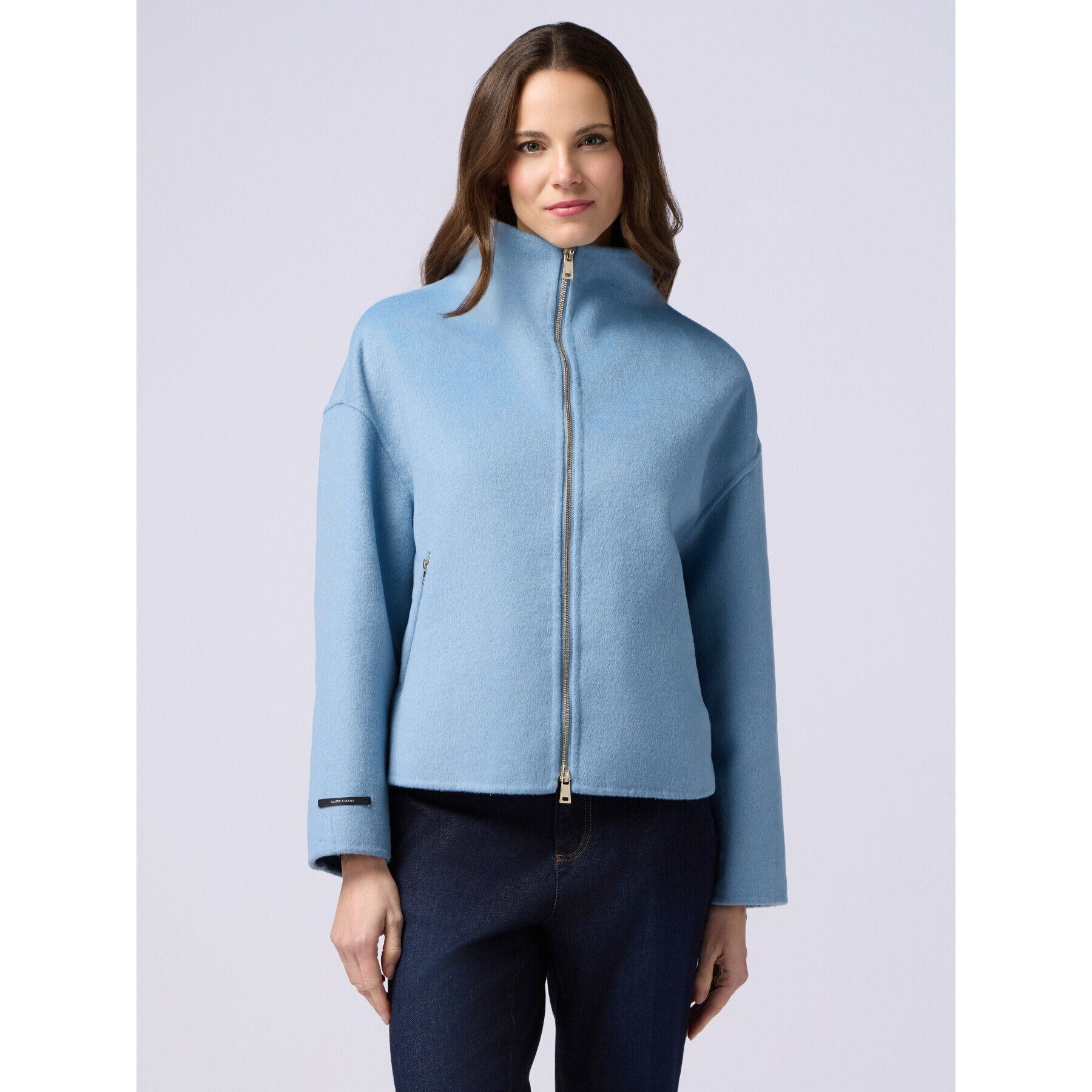 Oltre - Giubbotto in panno misto lana - Azzurro