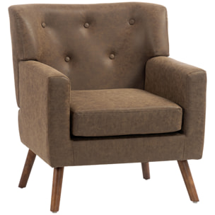 HOMCOM Sillón Relax, Sofá Individual, Tapizado en PU, Cojín de Asiento con Muelles, Respaldo Ancho Acolchado, Patas de Madera Maciza para Salón, Dormitorio y Oficina, 72x76x80 cm, Marrón