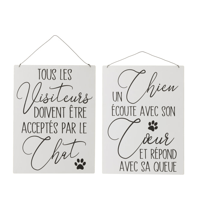 J-Line Pancarte Textes Anglais Chien Chat Metal Blanc/Noir Assortiment De 2