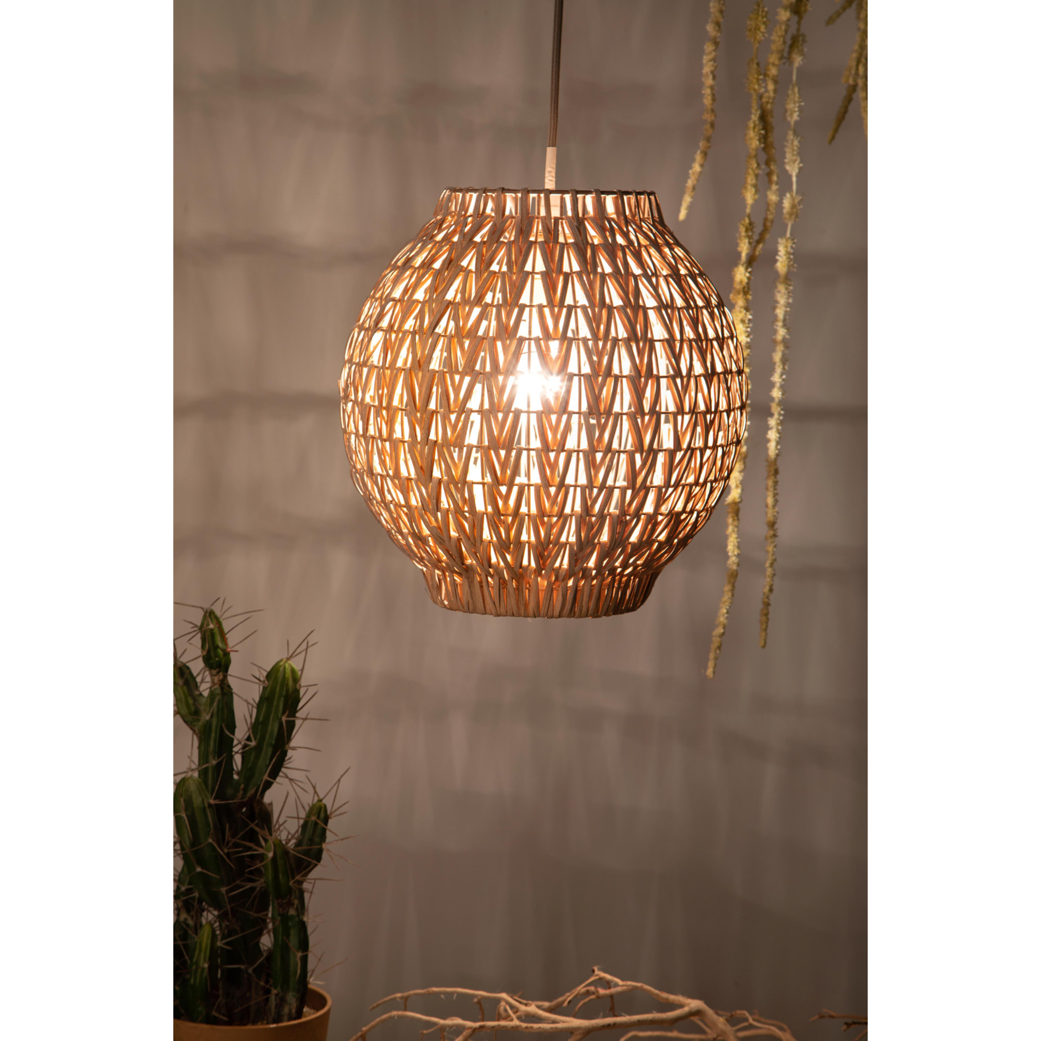 Lampadario In Rattan. Altezza 30,5 Cm - Pezzi 1 - 31X30,5X31cm - Colore: Marrone - Bianchi Dino - Lampade E Lampadari