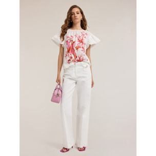 Motivi - Blusa de algodón con estampado floral - Blanco