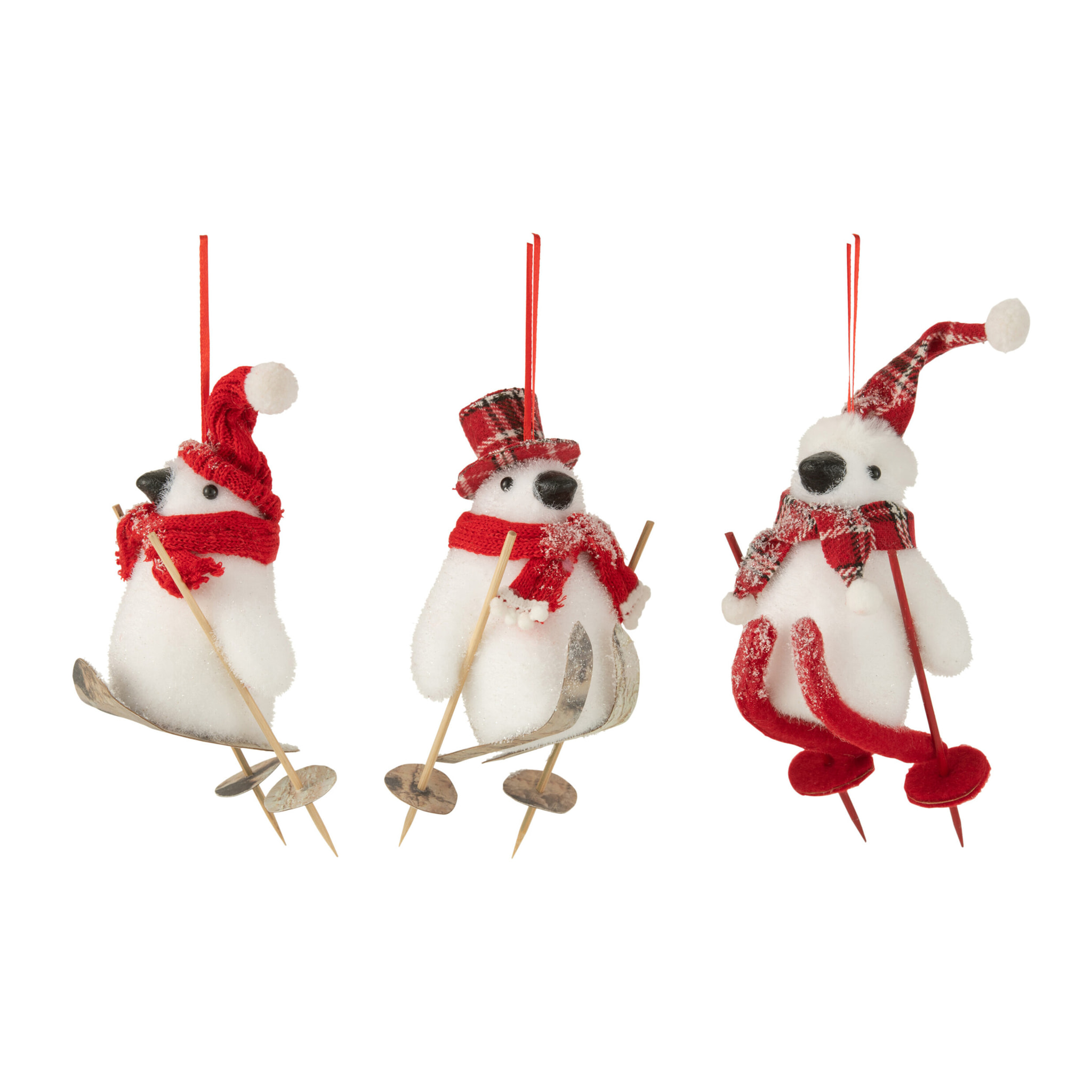 J-Line suspension de Noël Pingouin Père Noël - polyrésine - blanc/rouge - 3 pcs