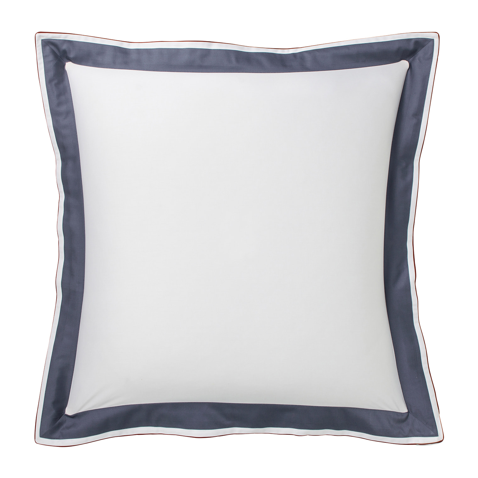 Taie d'oreiller tricolore en satin de coton avec bande appliquée, MARCEAU, Blanc Neige/Bleu Marine