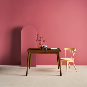 Table à manger rectangulaire extensible bois d'hévéa et placage chêne noyer 4-6 places - 110/140 x 100 x 75 cm - Lina