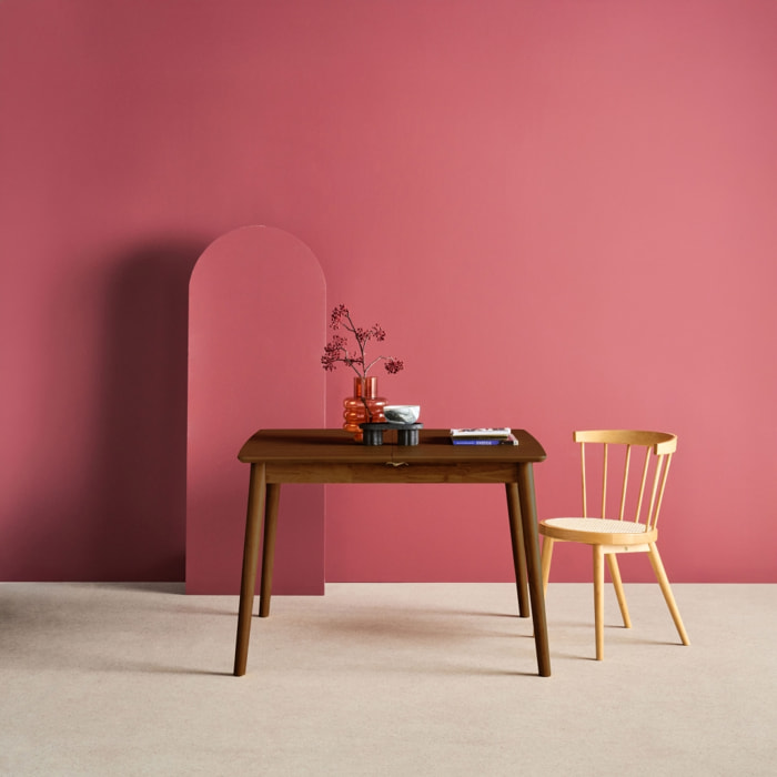 Table à manger rectangulaire extensible bois d'hévéa et placage chêne noyer 4-6 places - 110/140 x 100 x 75 cm - Lina