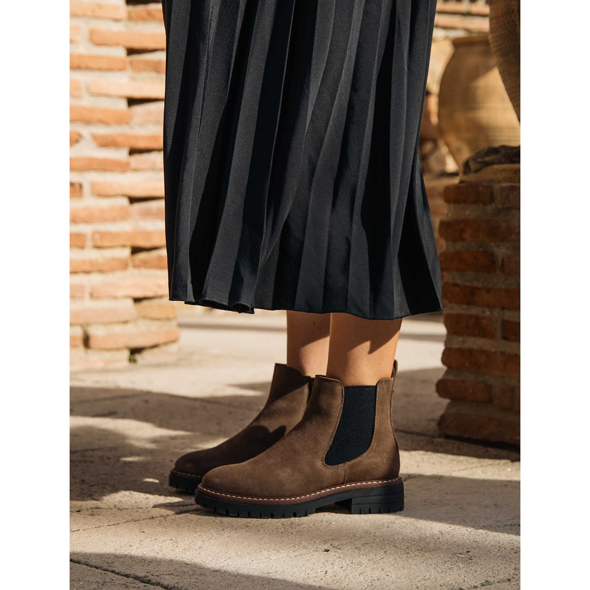 Botines de Serraje - Marron - Tacón: Bajo