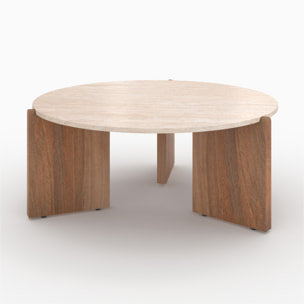 Table basse en travertin et bois D85 cm - Sierra