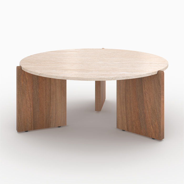 Table basse en travertin et bois D85 cm - Sierra