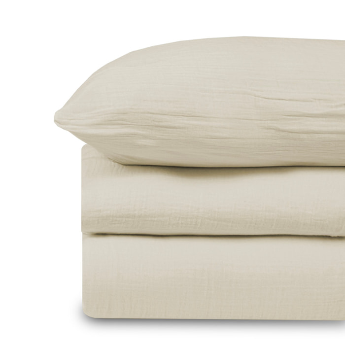 Parure de lit 160 cm gaze de coton sable - LOUISE