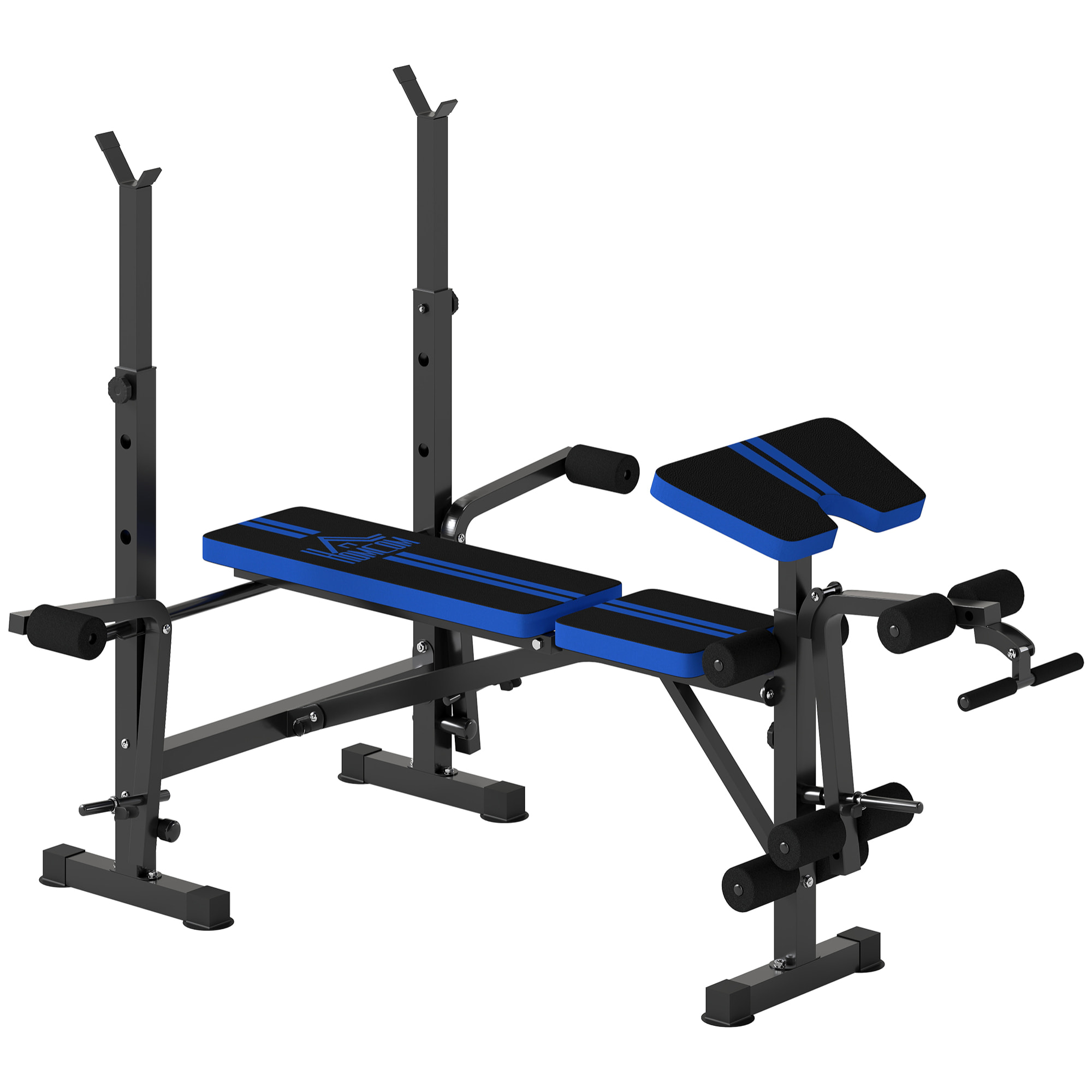 Banco de Musculación Multifuncional, Banco de Pesas con Respaldo Ajustable, Soporte para Barras Regulable, Extensión de Piernas, Curl de Predicador, Mariposa, Entrenamiento Casa Gimnasio, Azul