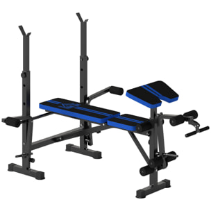 Banco de Musculación Multifuncional, Banco de Pesas con Respaldo Ajustable, Soporte para Barras Regulable, Extensión de Piernas, Curl de Predicador, Mariposa, Entrenamiento Casa Gimnasio, Azul