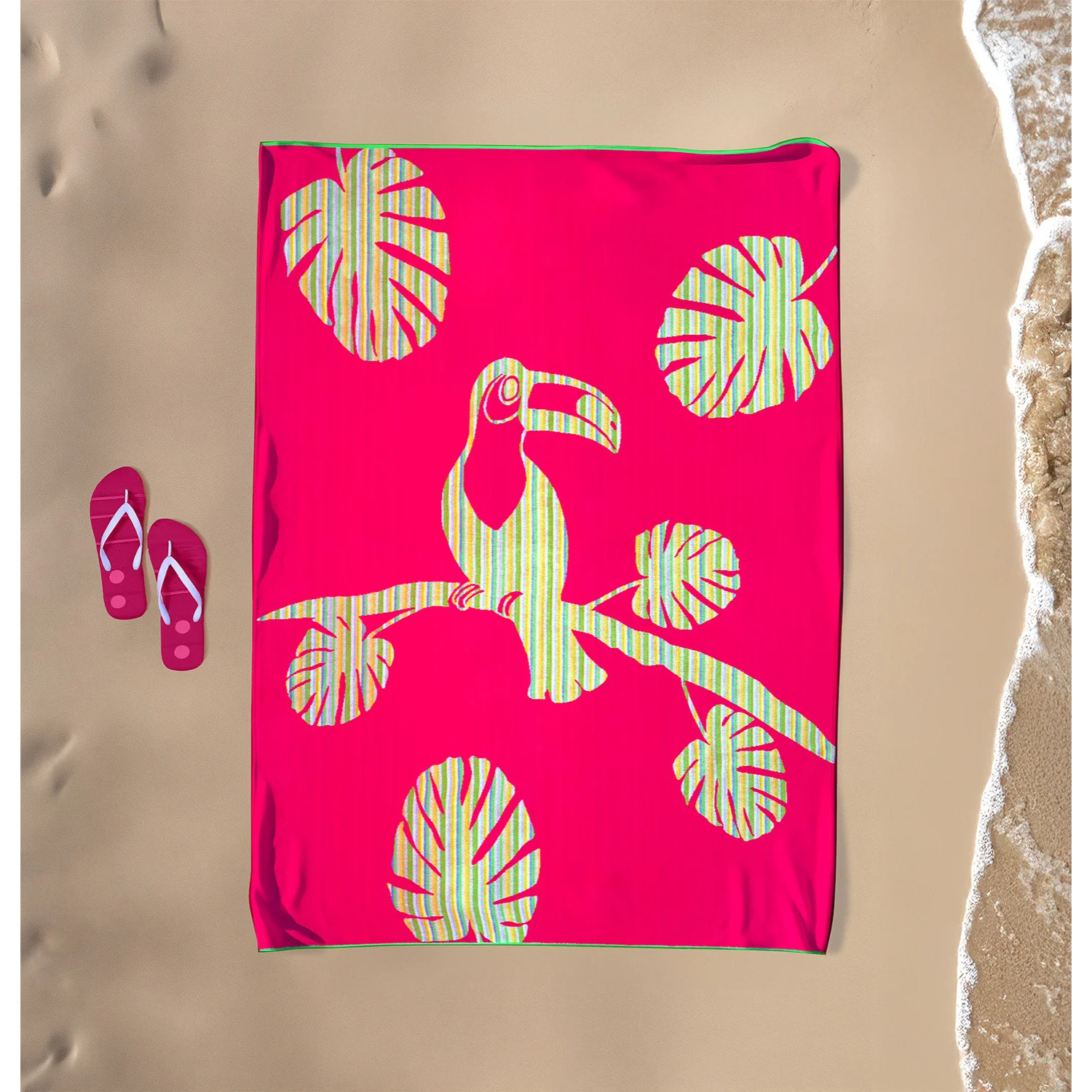 Serviette de plage XL éponge velours Jacquard Rose 140x180 400g/m² - Cadix