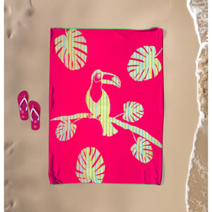 Serviette de plage XL éponge velours Jacquard Rose 140x180 400g/m² - Cadix