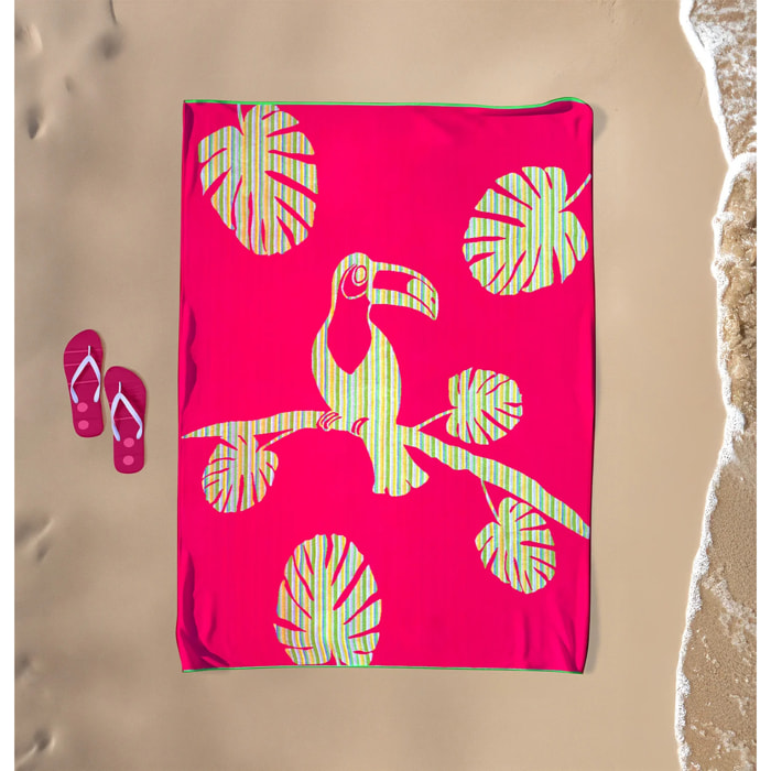 Serviette de plage XL éponge velours Jacquard Rose 140x180 400g/m² - Cadix