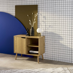 Buffet de rangement effet frêne 1 porte. 2 étagères. buffet bas. 80cm