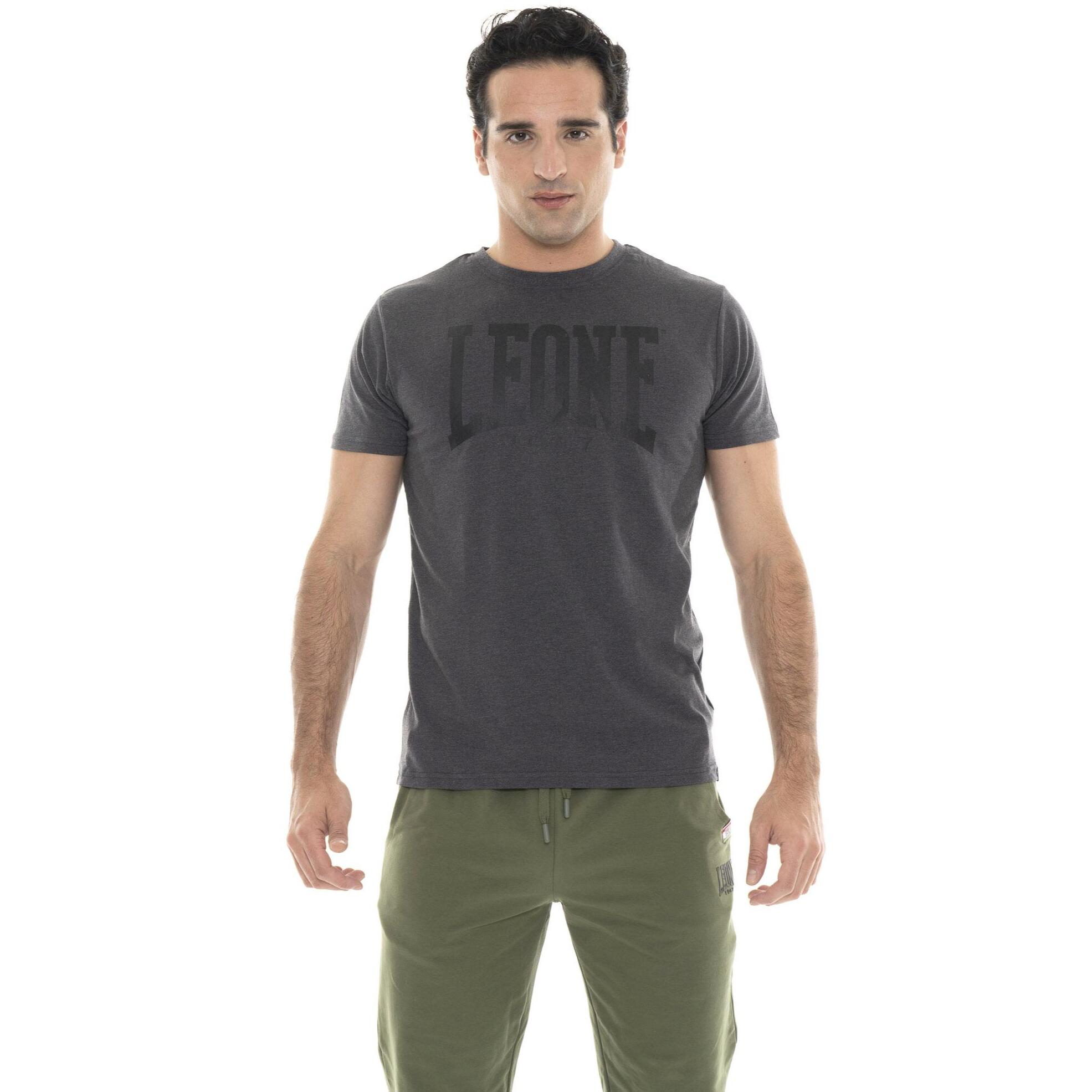 Camiseta básica de algodón elástico de manga corta con logo Leone 1947