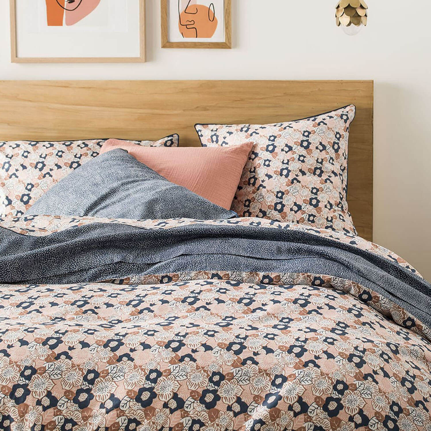 Housse de couette imprimée en satin de coton, ADÈLE, rose Lingerie