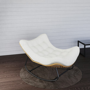Fauteuil de jardin à bascule - fauteuil à oreilles - chaise à bascule - épais coussin capitonné crème