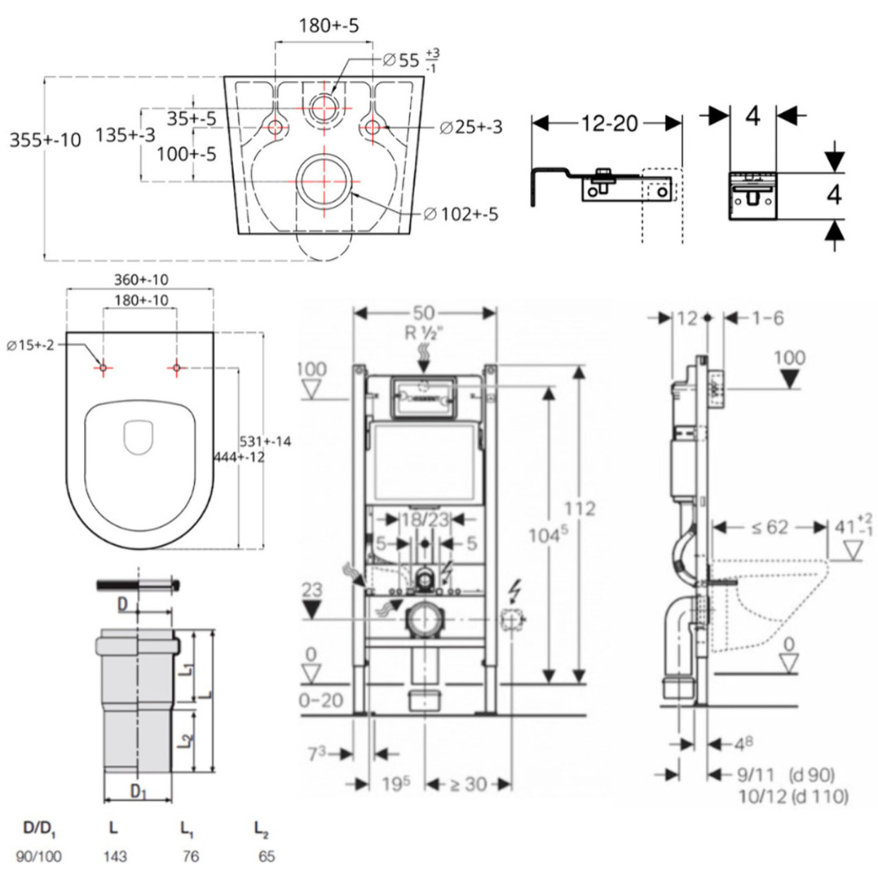 Pack Bati-support Geberit 112cm + WC sans bride Swiss Aqua Technologies Brevis + abattant ultra-fin (BREVISGEB3-SP)