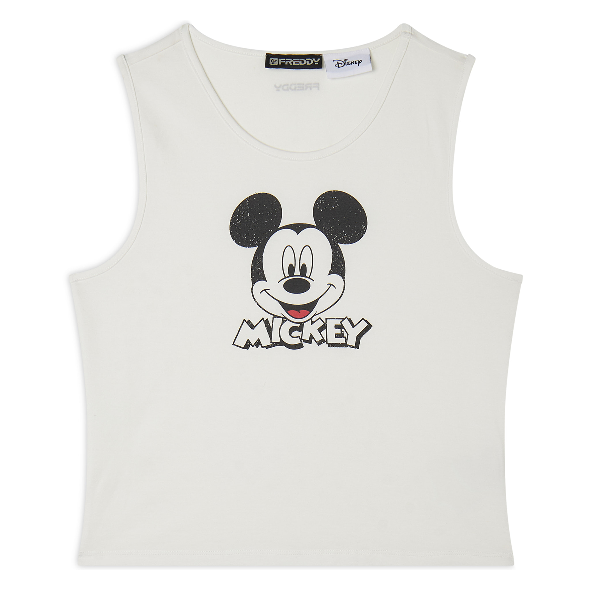 Canotta cropped slim fit con stampa Mickey Mouse