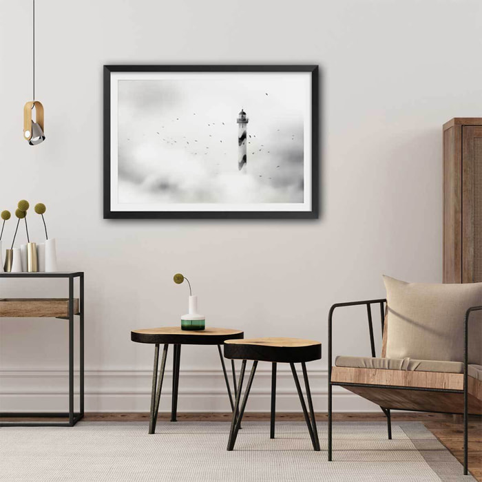Affiche phare dans le brouillard Affiche sous cadre noir