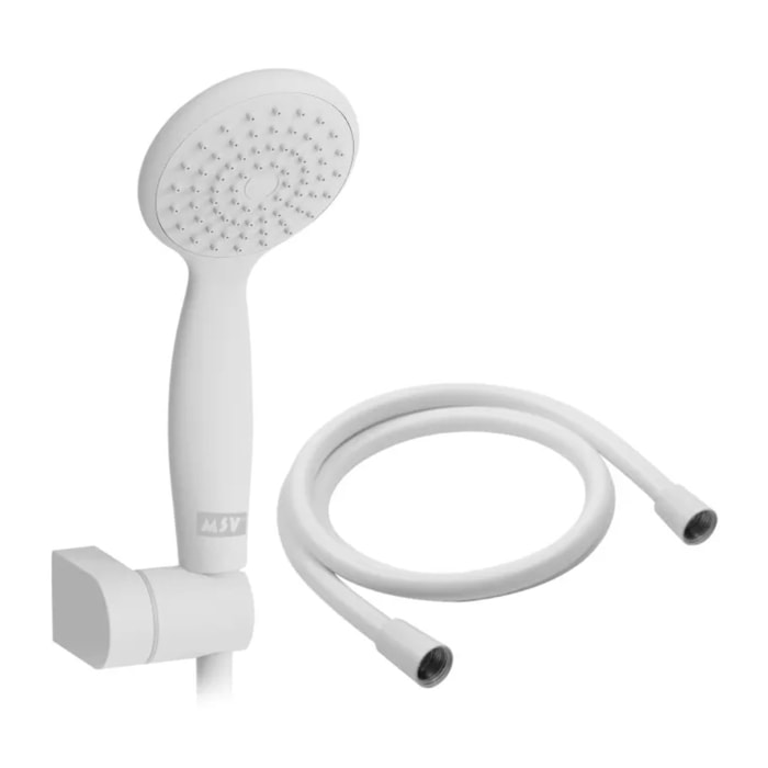 Pommeau de douche Vicente Blanc matt Ø 80 mm avec support mural et flexible 150 cm