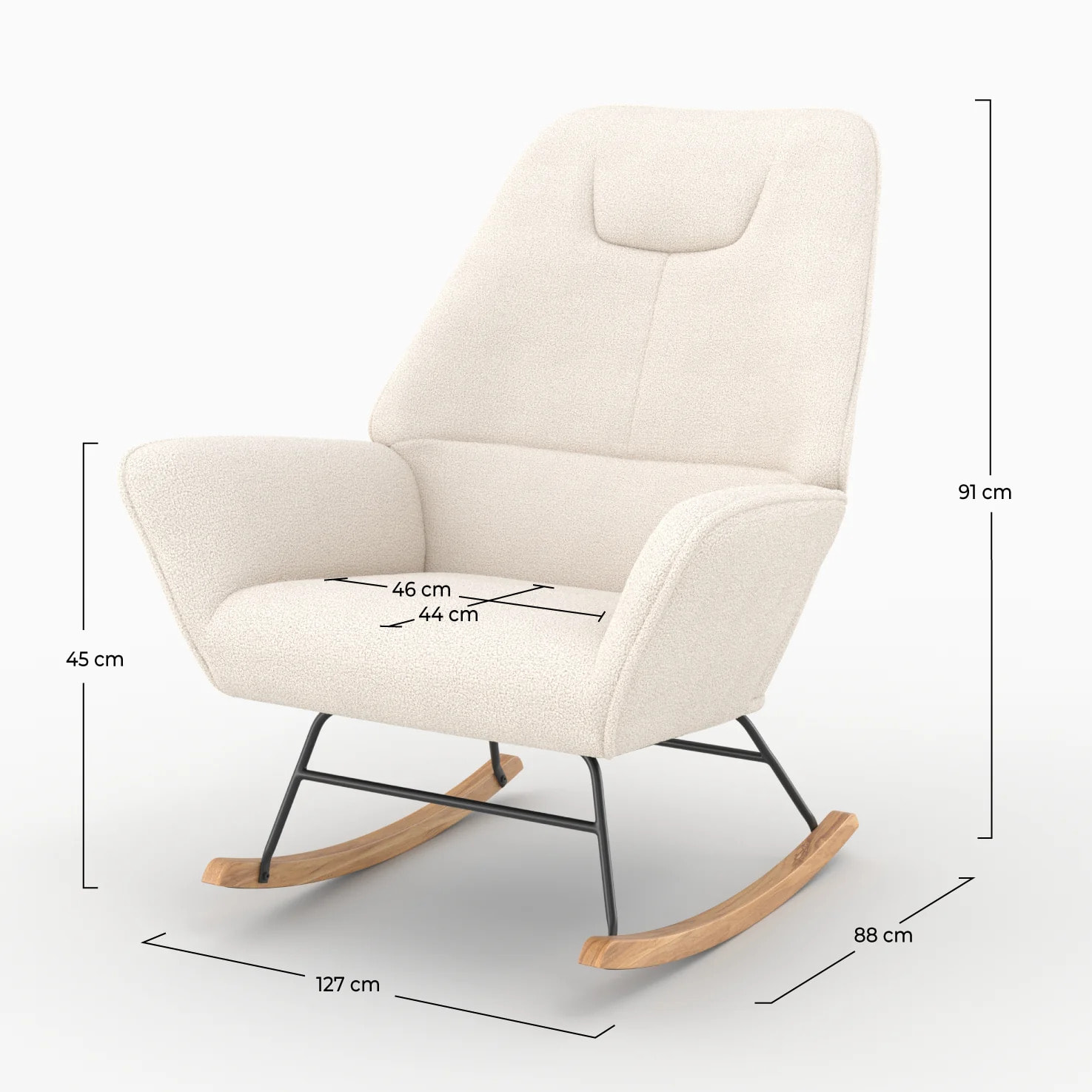 Rocking-chair en tissu bouclé blanc - Shaun