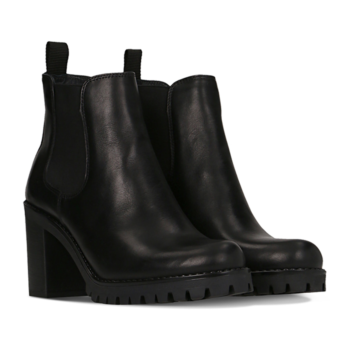 Chelsea boots negras en piel auténtica, tacón alto de 7,5 cm
