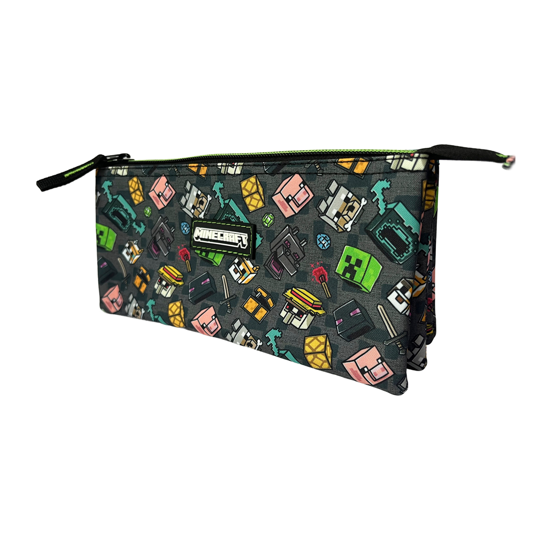 Estuche Triple Minecraft Personajes. Interior totalmente forrado y personalizado.