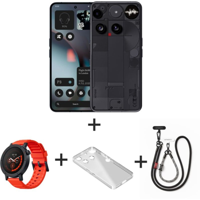 Smartphone NOTHING Pack Phone 3 Noir 256Go + Watch 3 Pro Orange + Coque + Tour de cou