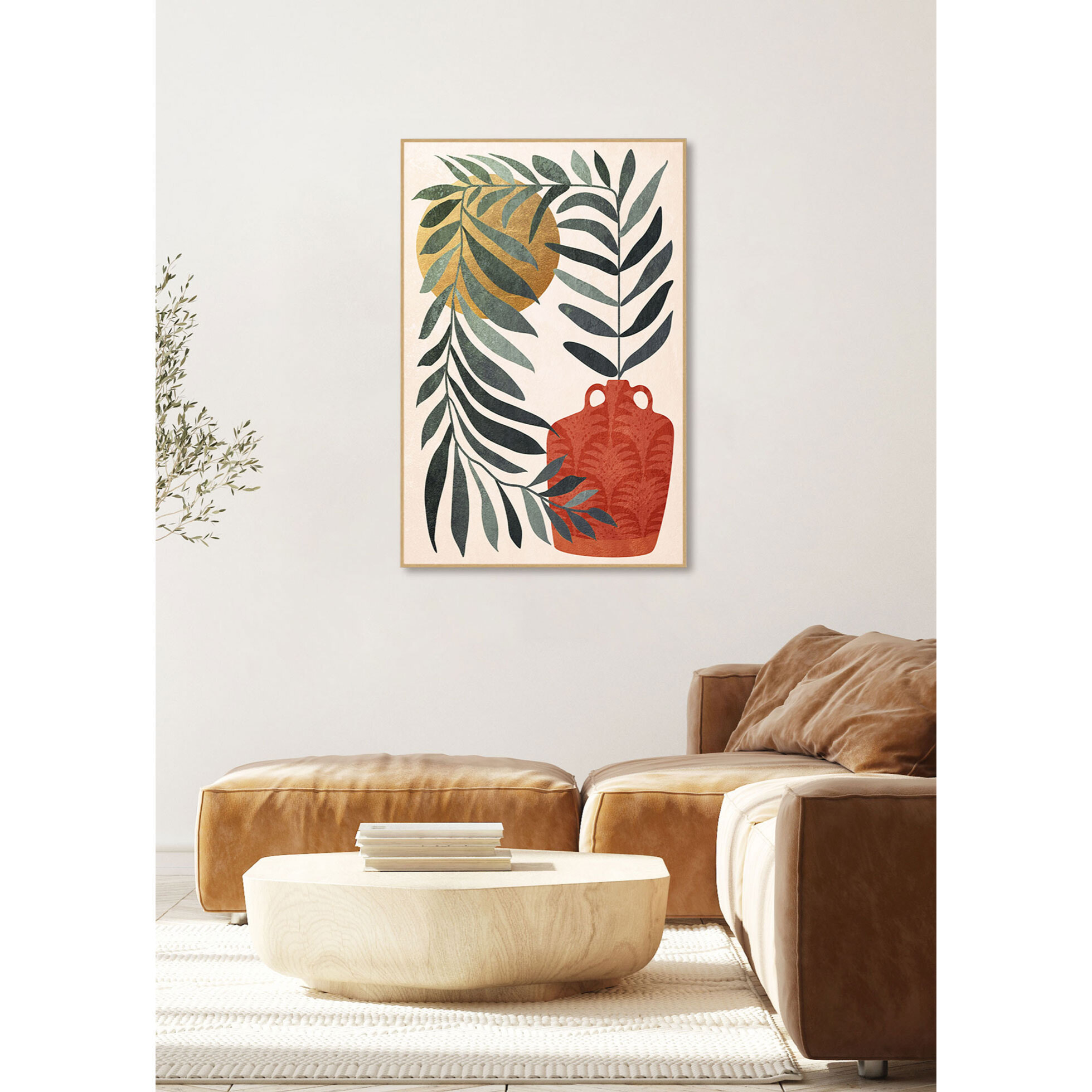 Cuadro Roman poliéster verde-terracota-dorado 91x61x4cm