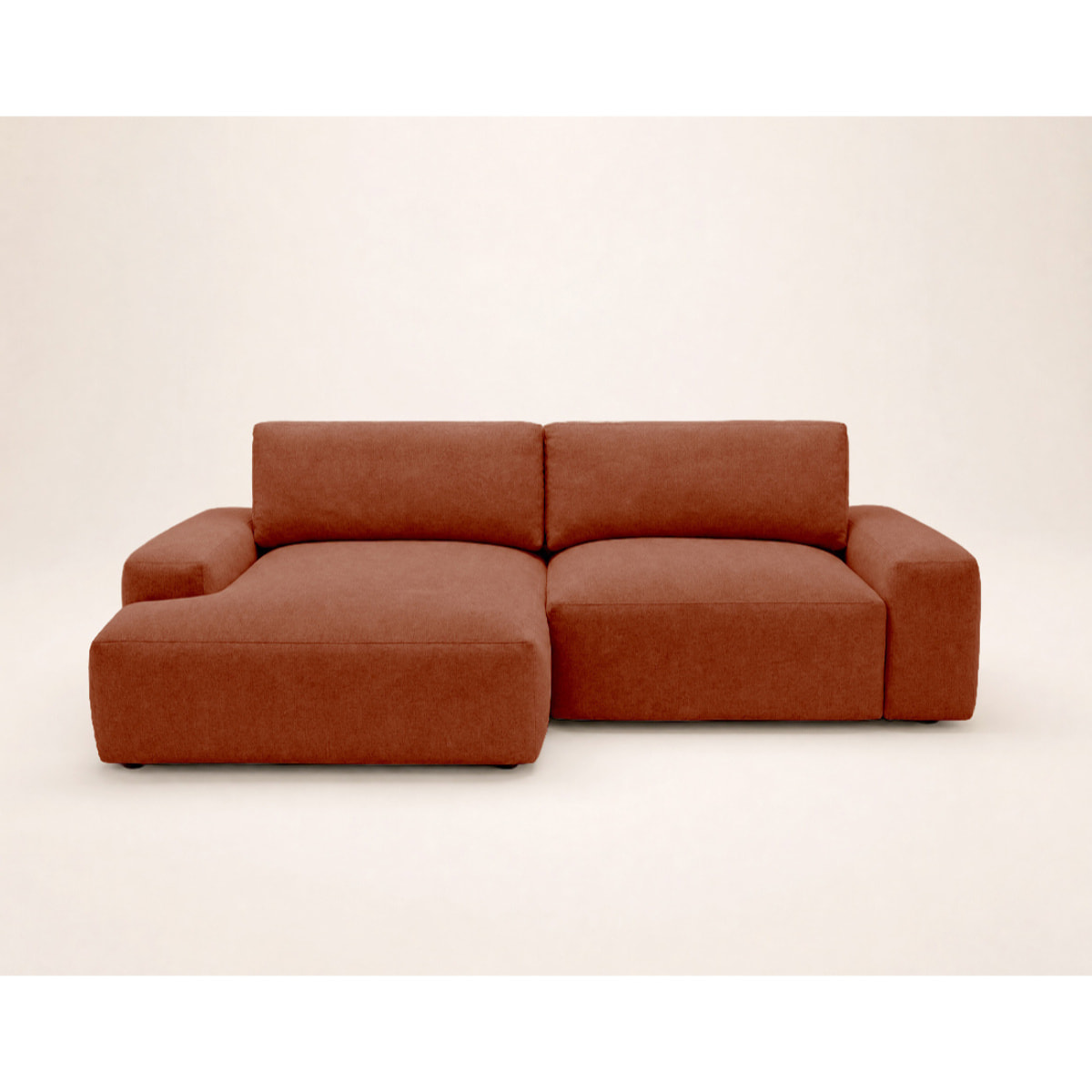 Tama - Canapé d'angle gauche 4 places convertible avec coffre en tissu - Terracotta