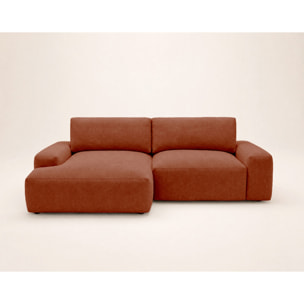 Tama - Canapé d'angle gauche 4 places convertible avec coffre en tissu - Terracotta