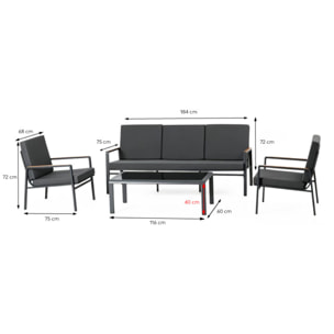 Salon de jardin 5 places en aluminium gris foncé DERWENT